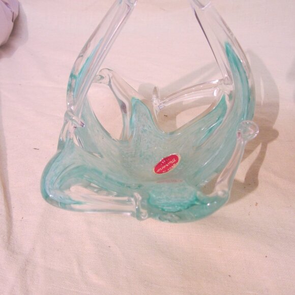 VTG MURANO MADE IN ITALY GLASS ART BASKET BLUE SWIRL - Picture 2 of 8